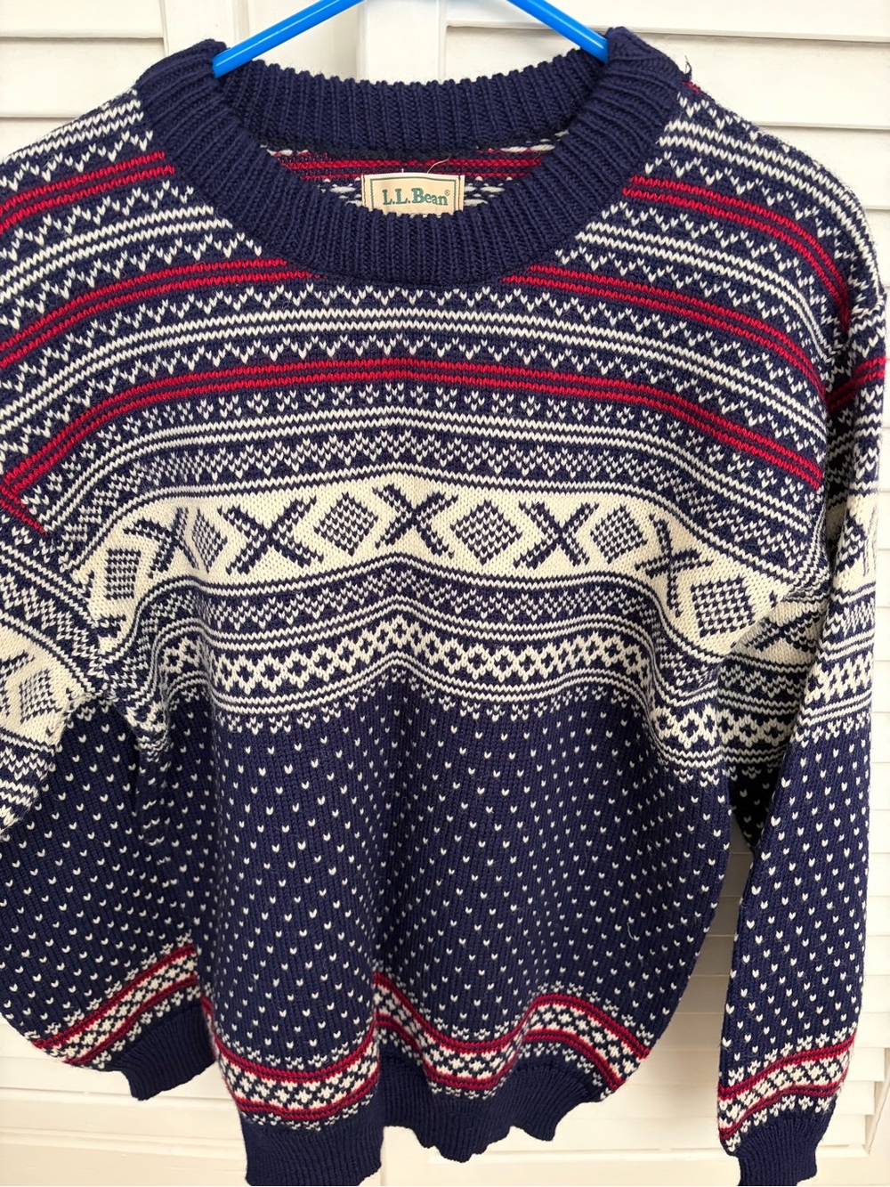 L.L. Bean Vintage Norwegian-made Mens Wool Navy Fair Isle Crewneck Sweater